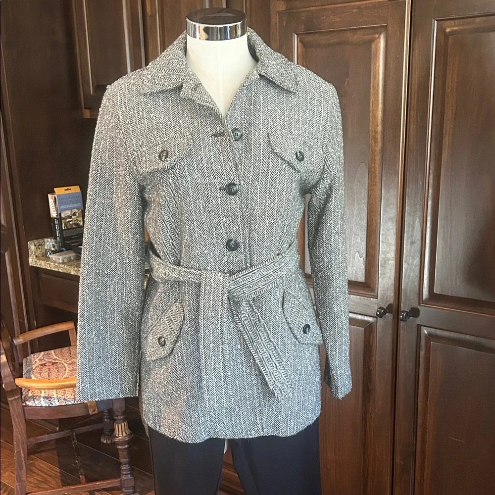 Vintage Jordan & Cole Women's Gray Tweed Wool Blend Belted Blazer Sz S - Picture 1 of 5